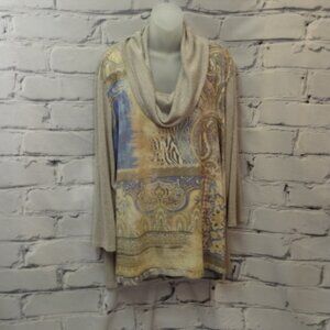Chico's Cowl Neck Long Sleeve Pretty Print Tunic